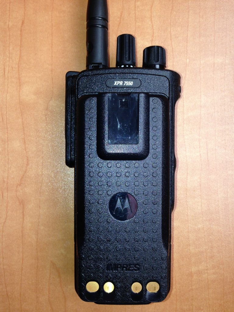 Motorola, MOTOTRBO, XPR7550, XPR 7550, portable, radio, amateur radio, ham radio, digital mobile radio, DMR, digital, battery, mobile, rear